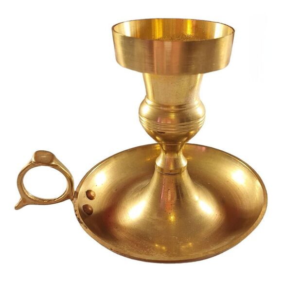 Vintage Mid 20th‎ Century Brass Candle Holder 3.5" X 5" Home Office Decor Usable - Picture 1 of 13